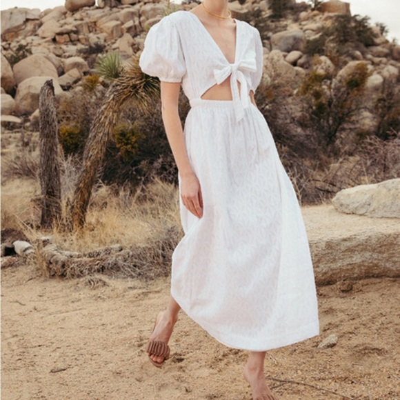 Cleobella White Cut-Out 100% Cotton Lined Midi Dress with Pockets Size M - Picture 4 of 5